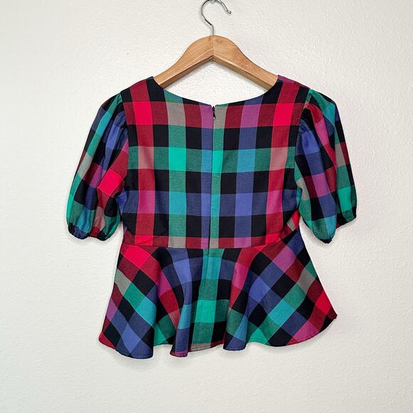 Tularosa Otis Black Multi Plaid Cropped Plunge Neckline Top women’s size small - Picture 9 of 14